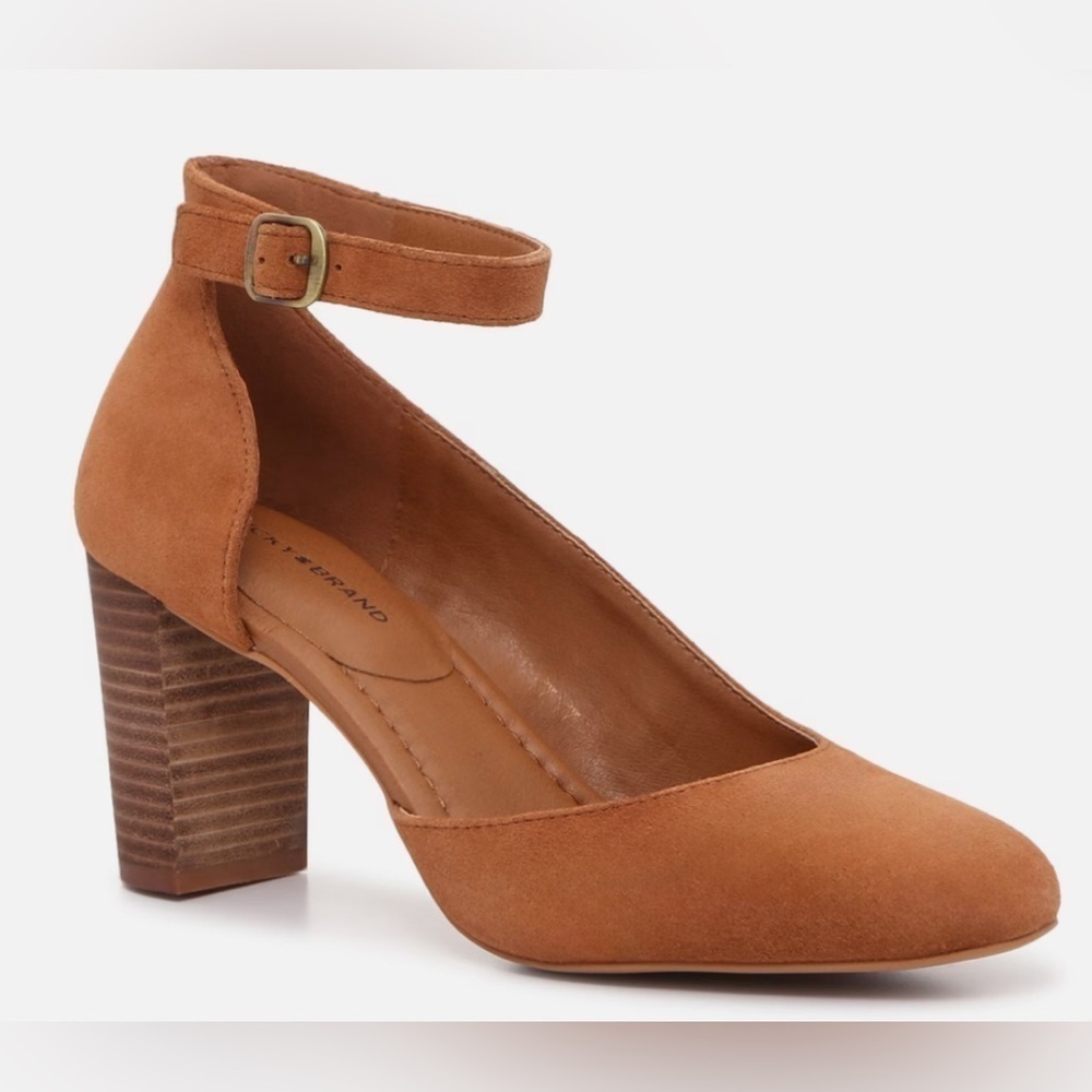 Lucky Brand Kalicia Womens Brown Size 7 Suede Block Heel Pumps Ankle Strap
